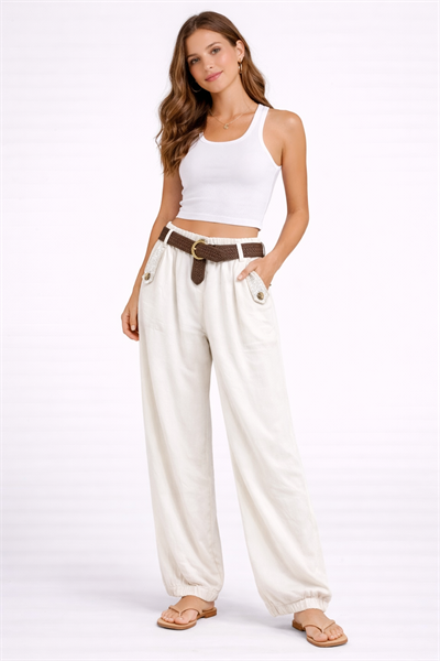 İtalyan Beli Kemerli Şalvar Kalıp Tencel Pantolon 2601XA17 - 2354