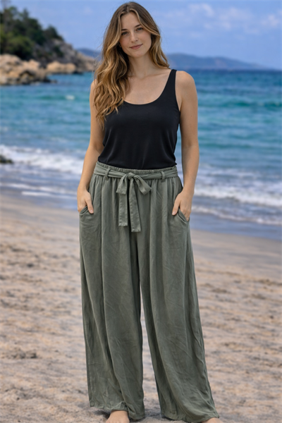 İtalyan Beli Kuşaklı Bol Tencel Pantolon 2601XA17 - 2267