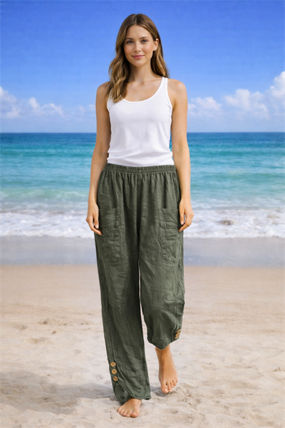 İtalyan Beli Lastikli Cepli Keten Pantolon 2601XA20 - 1965