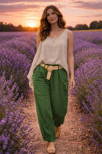 İtalyan Cebi Çiçek İşlemeli Keten Patolon 2601XA21 - 2311