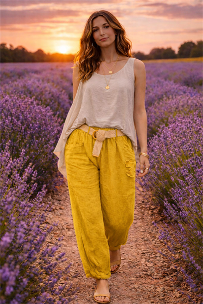 İtalyan Cebi Çiçek İşlemeli Keten Patolon 2601XA21 - 2311