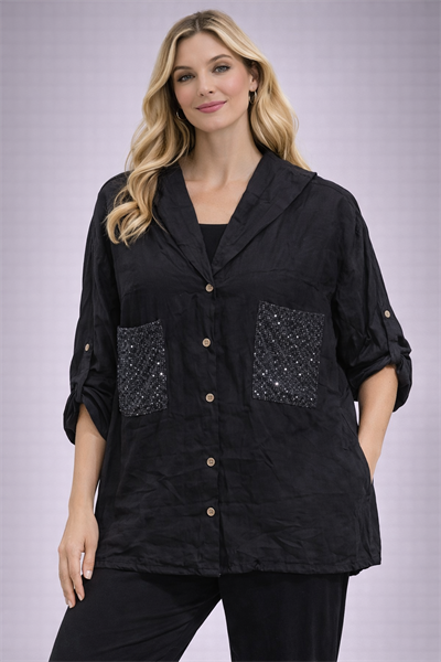 İtalyan Cebi Pullu Kapüşonlu Keten Tunik 25041220 - 61210