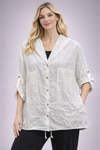 İtalyan Cebi Pullu Kapüşonlu Keten Tunik 25041220 - 61210