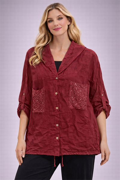 İtalyan Cebi Pullu Kapüşonlu Keten Tunik 25041220 - 61210