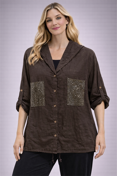 İtalyan Cebi Pullu Kapüşonlu Keten Tunik 25041220 - 61210