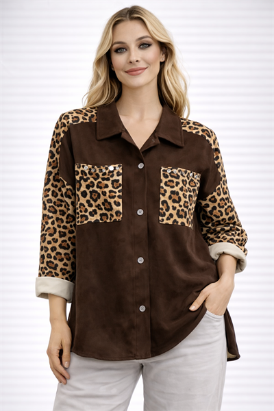 İtalyan Cebi ve Kolu Leopar Desenli Gömlek Ceket 2510AB18 - 29120