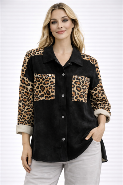 İtalyan Cebi ve Kolu Leopar Desenli Gömlek Ceket 2510AB18 - 29120