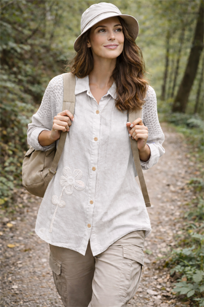 İtalyan Çiçekli Keten Gömlek 2601XA24 - 11578