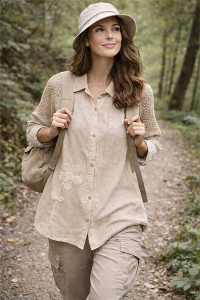 İtalyan Çiçekli Keten Gömlek 2601XA24 - 11578