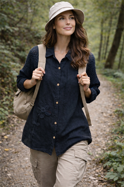 İtalyan Çiçekli Keten Gömlek 2601XA24 - 11578