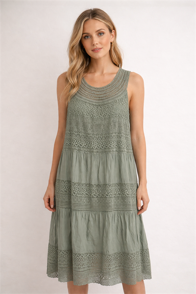 İtalyan Dantelli Sıfır Kol Elbise 2507915 - 7043