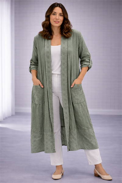 İtalyan Delikli Keten Kaftan 25011628 - 12005