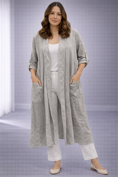 İtalyan Delikli Keten Kaftan 25011628 - 12005