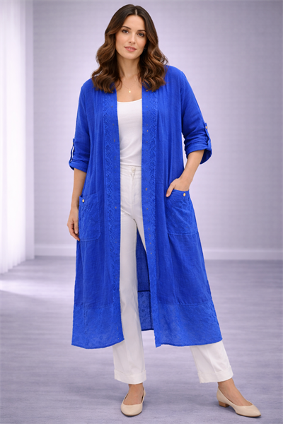 İtalyan Delikli Keten Kaftan 25011628 - 12005