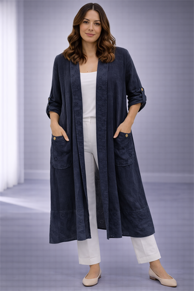 İtalyan Delikli Keten Kaftan 25011628 - 12005