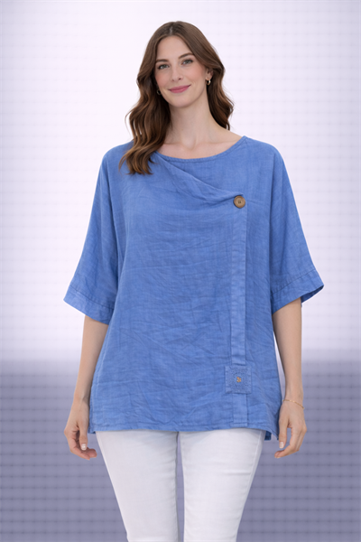 İtalyan Düğme Aksesuarlı Keten Bluz 25049216 - 61274