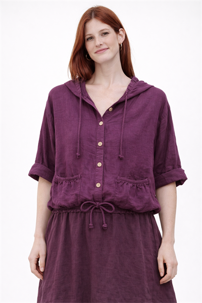 İtalyan Düğmeli Kapüşonlu Keten Ceket 25041119 - 61164