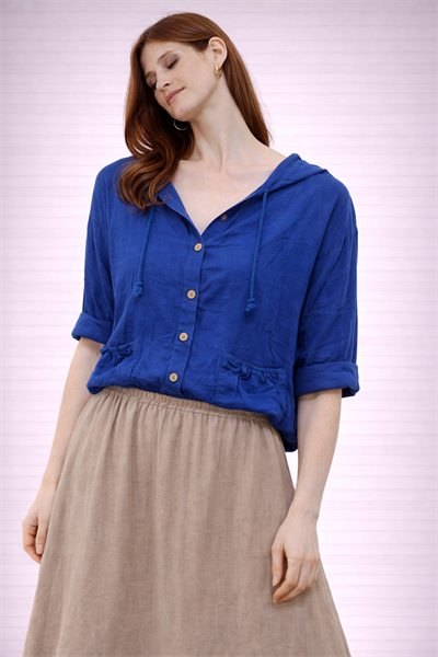 İtalyan Düğmeli Kapüşonlu Keten Ceket 25041119 - 61164