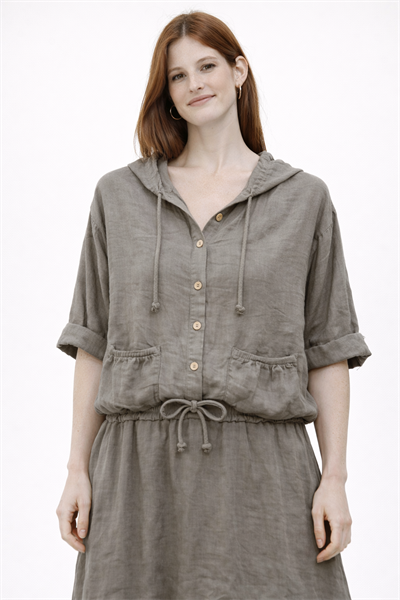 İtalyan Düğmeli Kapüşonlu Keten Ceket 25041119 - 61164