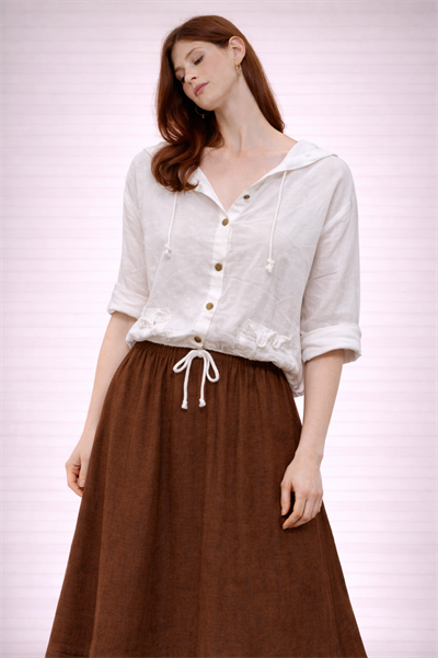 İtalyan Düğmeli Kapüşonlu Keten Ceket 25041119 - 61164