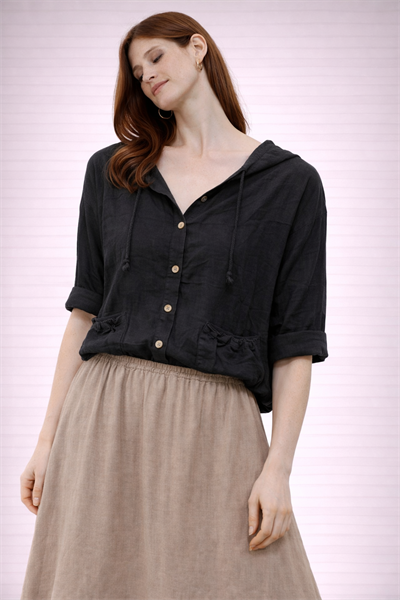 İtalyan Düğmeli Kapüşonlu Keten Ceket 25041119 - 61164