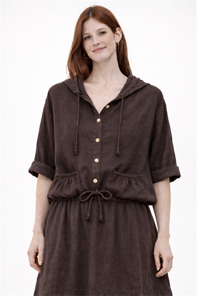 İtalyan Düğmeli Kapüşonlu Keten Ceket 25041119 - 61164