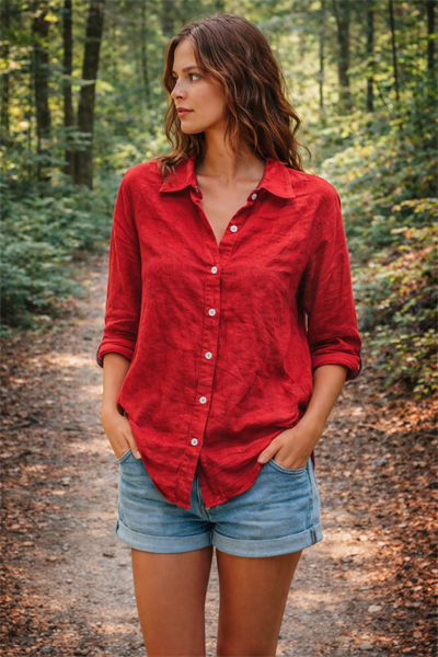 İtalyan Düşük Kol Düz Keten Gömlek 2601XA18 - 501