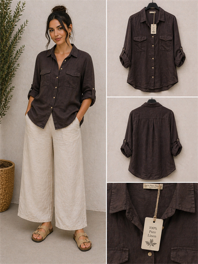 İtalyan Düz Keten Gömlek 2601XA20 - E3356