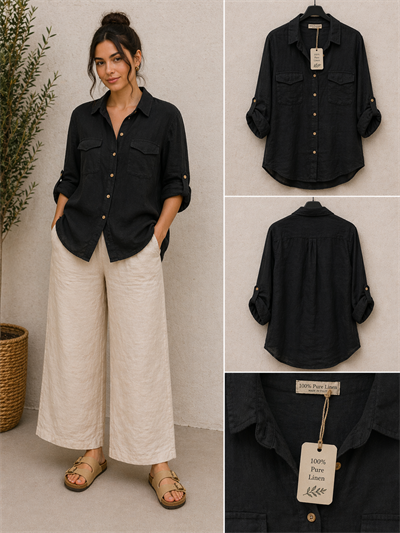 İtalyan Düz Keten Gömlek 2601XA20 - E3356