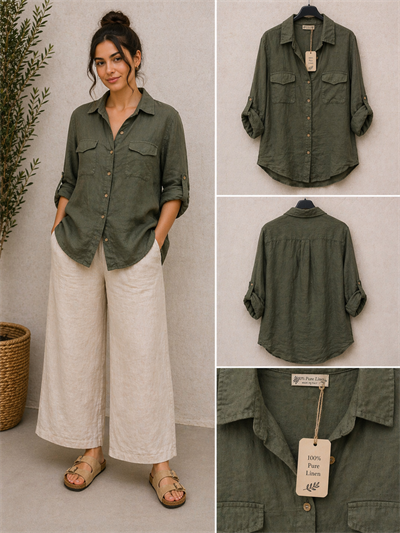 İtalyan Düz Keten Gömlek 2601XA20 - E3356