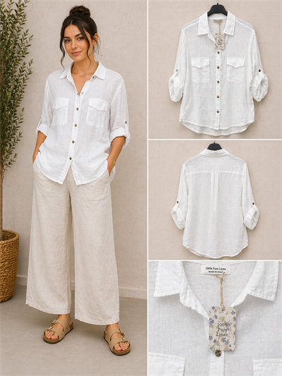 İtalyan Düz Keten Gömlek 2601XA20 - E3356