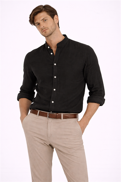 İtalyan Erkek Hakim Yaka Keten Gömlek 25031424 - 219525