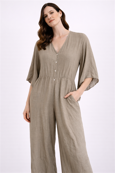 İtalyan Geniş V Yaka Uzun Kol Tulum Elbise 250421837 - 13927