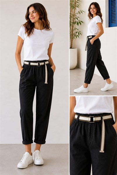 İtalyan Hasır Kemerli Pantolon 2601XA12 - 24297-T