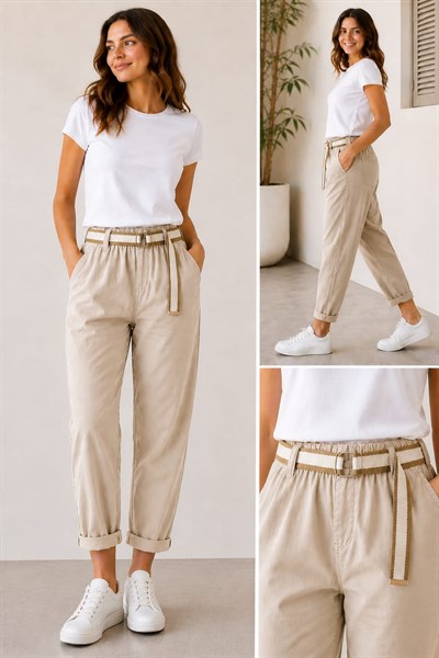 İtalyan Hasır Kemerli Pantolon 2601XA12 - 24297-T