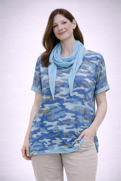İtalyan Kamuflaj Desen Fularlı Bluz 25045810C - 6454-D56