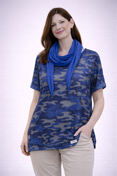 İtalyan Kamuflaj Desen Fularlı Bluz 25045810C - 6454-D56