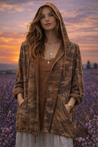 İtalyan Kamuflaj Desen Kapüşonlu Ceket 250110818 - 20085FELPA