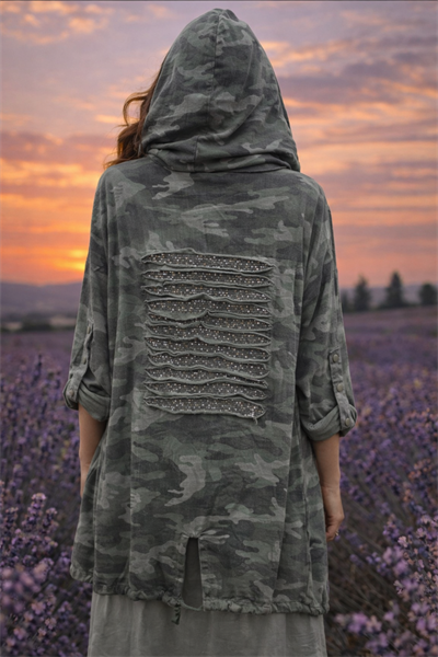 İtalyan Kamuflaj Desen Kapüşonlu Ceket 250110818 - 20085FELPA