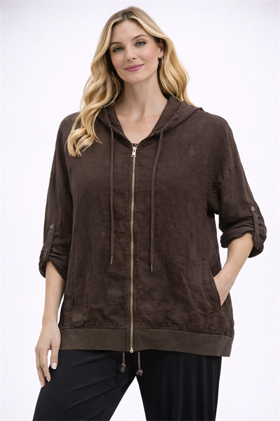 İtalyan Kapüşonlu Fermuarlı Keten Bluz 25041322 - 2904