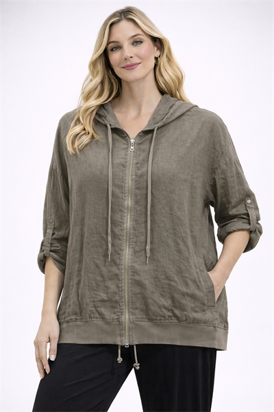 İtalyan Kapüşonlu Fermuarlı Keten Bluz 25041322 - 2904