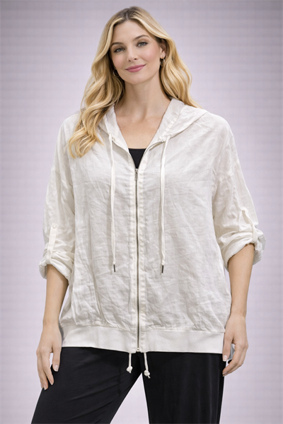 İtalyan Kapüşonlu Fermuarlı Keten Bluz 25041322 - 2904