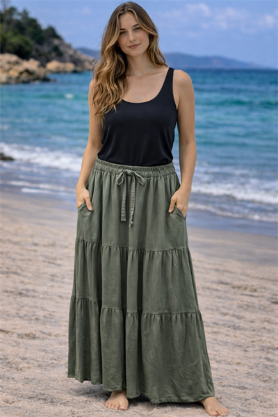 İtalyan Katlı Tencel Etek 2601XA16 - 3224