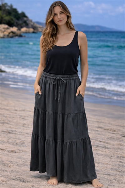 İtalyan Katlı Tencel Etek 2601XA16 - 3224