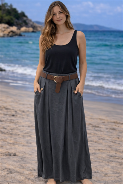 İtalyan Kemerli Tencel Etek 2601XA17 - 3109