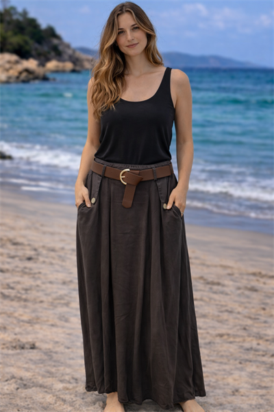 İtalyan Kemerli Tencel Etek 2601XA17 - 3109