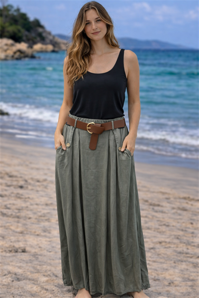 İtalyan Kemerli Tencel Etek 2601XA17 - 3109