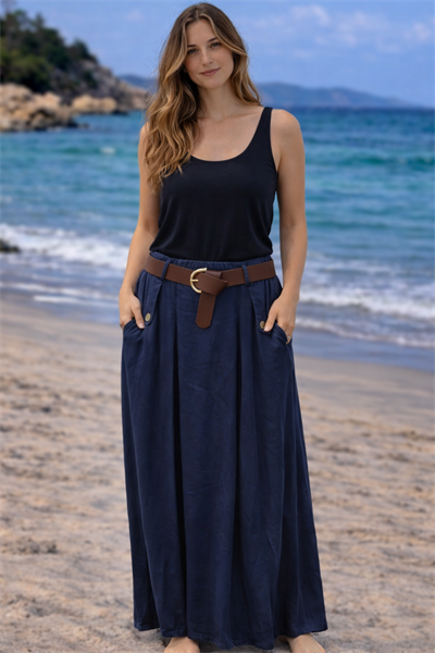 İtalyan Kemerli Tencel Etek 2601XA17 - 3109