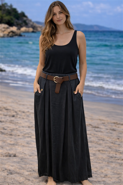 İtalyan Kemerli Tencel Etek 2601XA17 - 3109