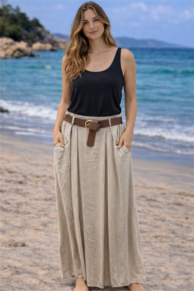 İtalyan Kemerli Tencel Etek 2601XA17 - 3109